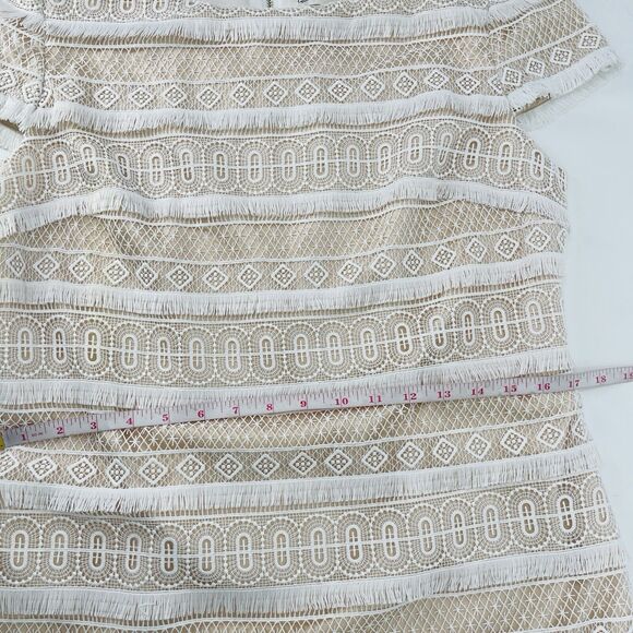 Eliza J Womens Dress Size 12 White Lace Overlay Fringe Cap Sleeve Shift Mini - Picture 10 of 12